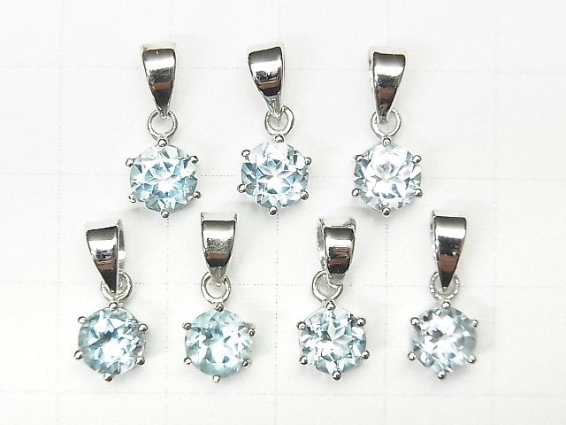 [Video] High Quality Sky Blue Topaz AAA Round Faceted Pendant 7x6x4mm Silver925