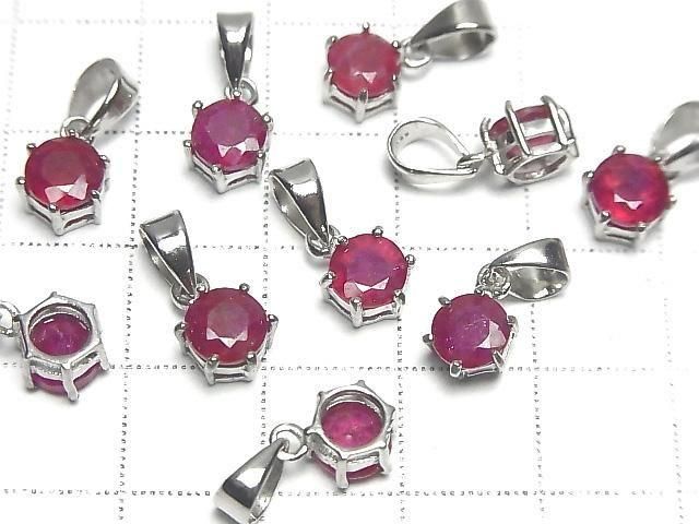 [Video] High Quality Ruby AAA Round Faceted 7x6mm Pendant Silver925