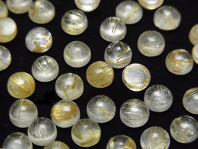 [Video] Rutilated Quartz AA++ Round Cabochon 6x6mm 3pcs