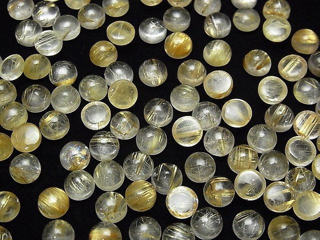 [Video] Rutilated Quartz AA++ Round Cabochon 6x6mm 3pcs