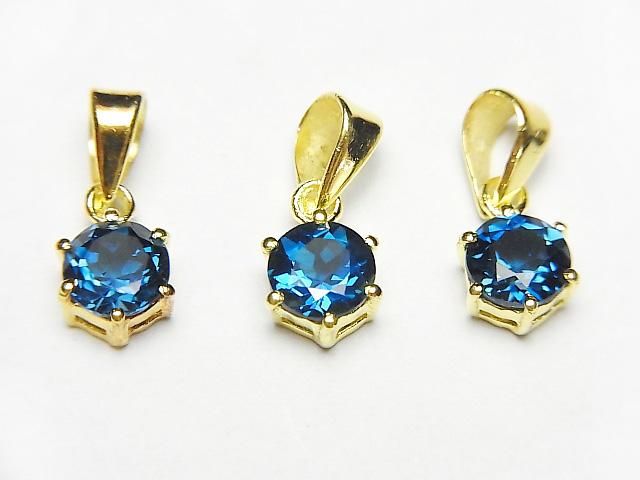 [Video] High Quality London Blue Topaz AAA Round Faceted 7x6mm Pendant 18KGP