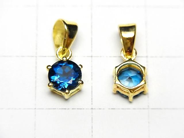 [Video] High Quality London Blue Topaz AAA Round Faceted 7x6mm Pendant 18KGP