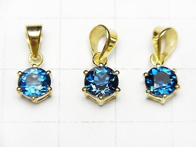[Video] High Quality London Blue Topaz AAA Round Faceted 7x6mm Pendant 18KGP