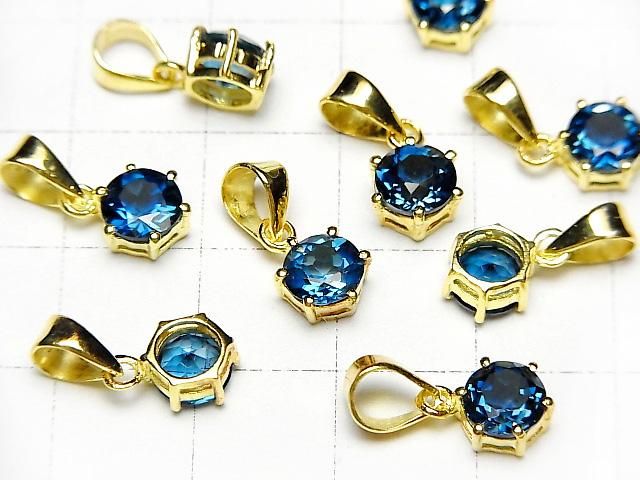 [Video] High Quality London Blue Topaz AAA Round Faceted 7x6mm Pendant 18KGP