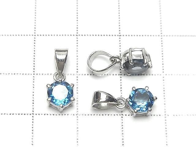 [Video] High Quality London Blue Topaz AAA Round Faceted 7x6mm Pendant Silver925