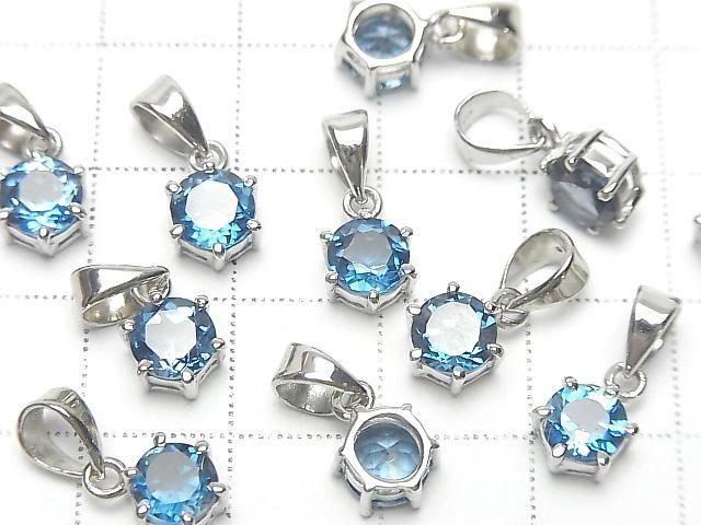 [Video] High Quality London Blue Topaz AAA Round Faceted 7x6mm Pendant Silver925