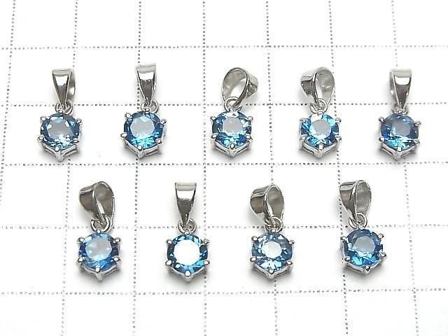 [Video] High Quality London Blue Topaz AAA Round Faceted 7x6mm Pendant Silver925