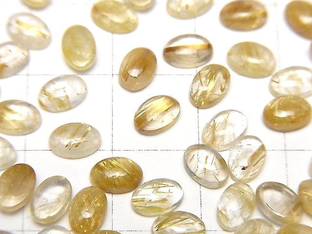 [Video] Rutilated Quartz AA++ Oval Cabochon 6x4mm 5pcs