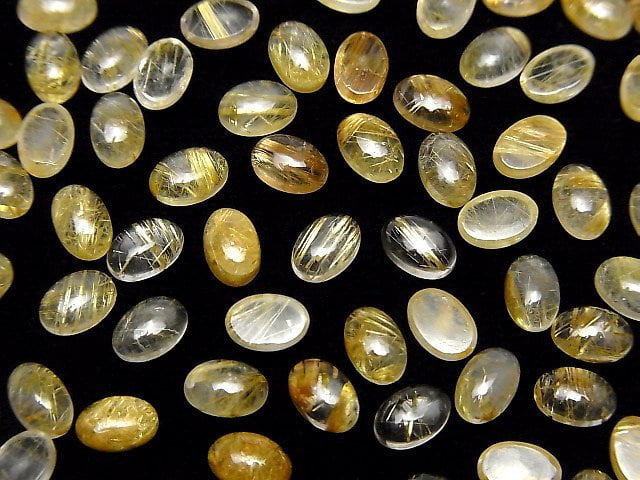 [Video] Rutilated Quartz AA++ Oval Cabochon 6x4mm 5pcs