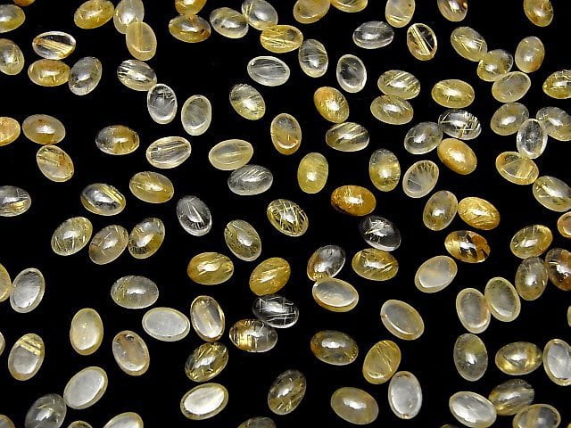 [Video] Rutilated Quartz AA++ Oval Cabochon 6x4mm 5pcs