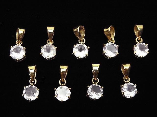 [Video] High Quality Rose Quartz AAA Round Faceted 7x6mm Pendant 18KGP