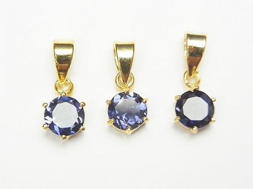 [Video] High Quality Iolite AAA Round Faceted Pendant 7x6x4mm 18KGP