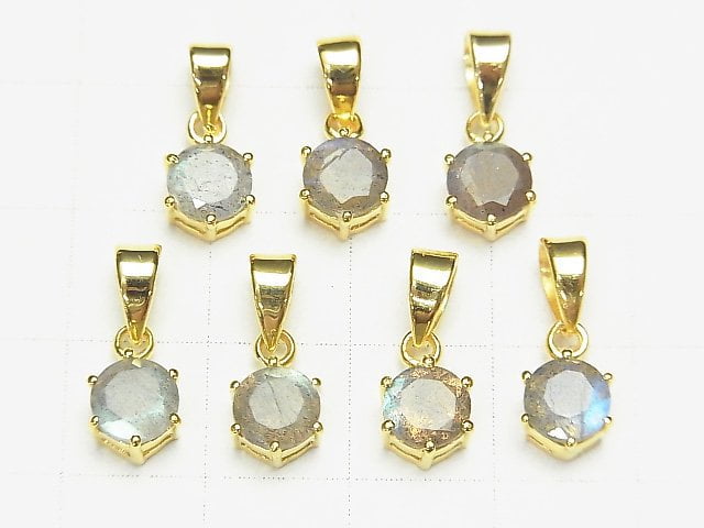 [Video] High Quality Labradorite AAA- Round Faceted Pendant 7x6x4mm 18KGP