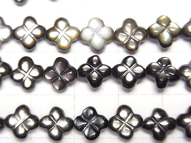 [Video] High Quality Black Shell (Black-lip Oyster) Clover (Both Side Finish) 8x8x4mm half or 1strand beads (aprx.15inch/37cm)