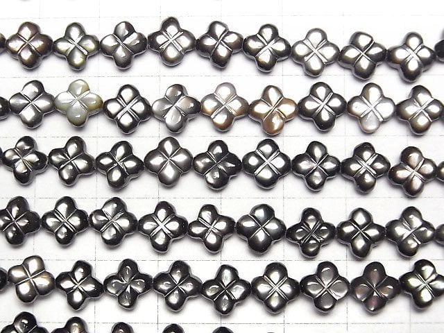 [Video] High Quality Black Shell (Black-lip Oyster) Clover (Both Side Finish) 8x8x4mm half or 1strand beads (aprx.15inch/37cm)