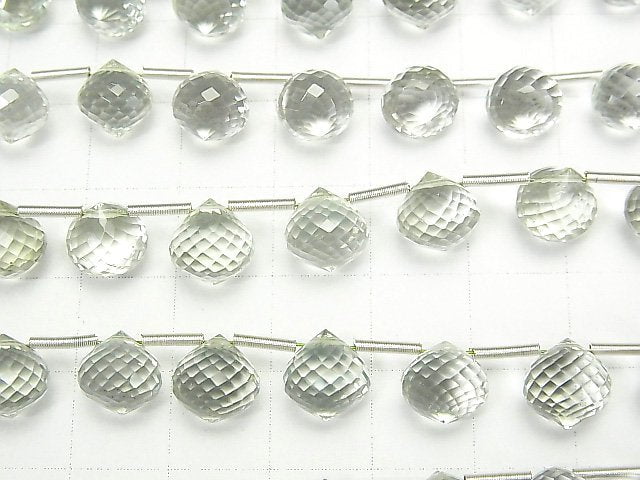 [Video] MicroCut High Quality Green Amethyst AAA Onion Faceted Briolette 1strand (8pcs)
