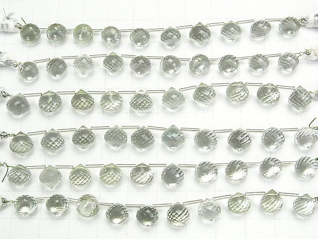 [Video] MicroCut High Quality Green Amethyst AAA Onion Faceted Briolette 1strand (8pcs)