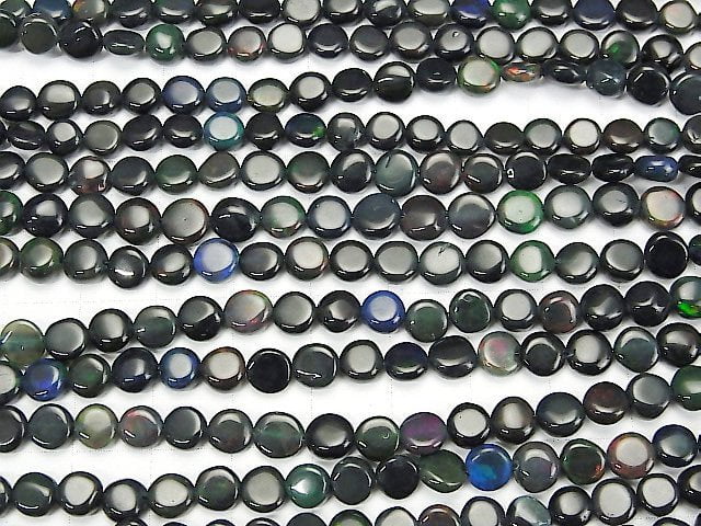 [Video]High Quality Ethiopian Black Opal AAA- Coin half or 1strand beads (aprx.15inch/38cm)