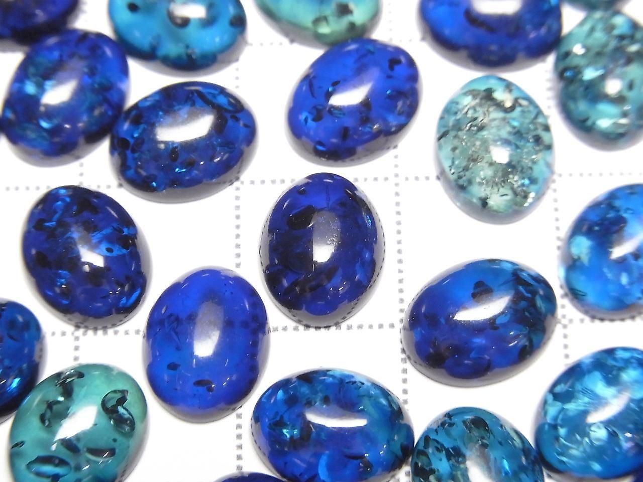 裂紋藍色琥珀橢圓形素面切割寶石 10x8mm 3顆