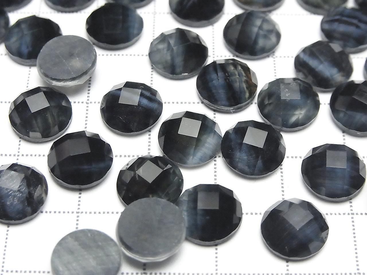 Œil de tigre bleu x Quartz cristal AAA Cabochon rond facetté 10x10mm 3 pièces