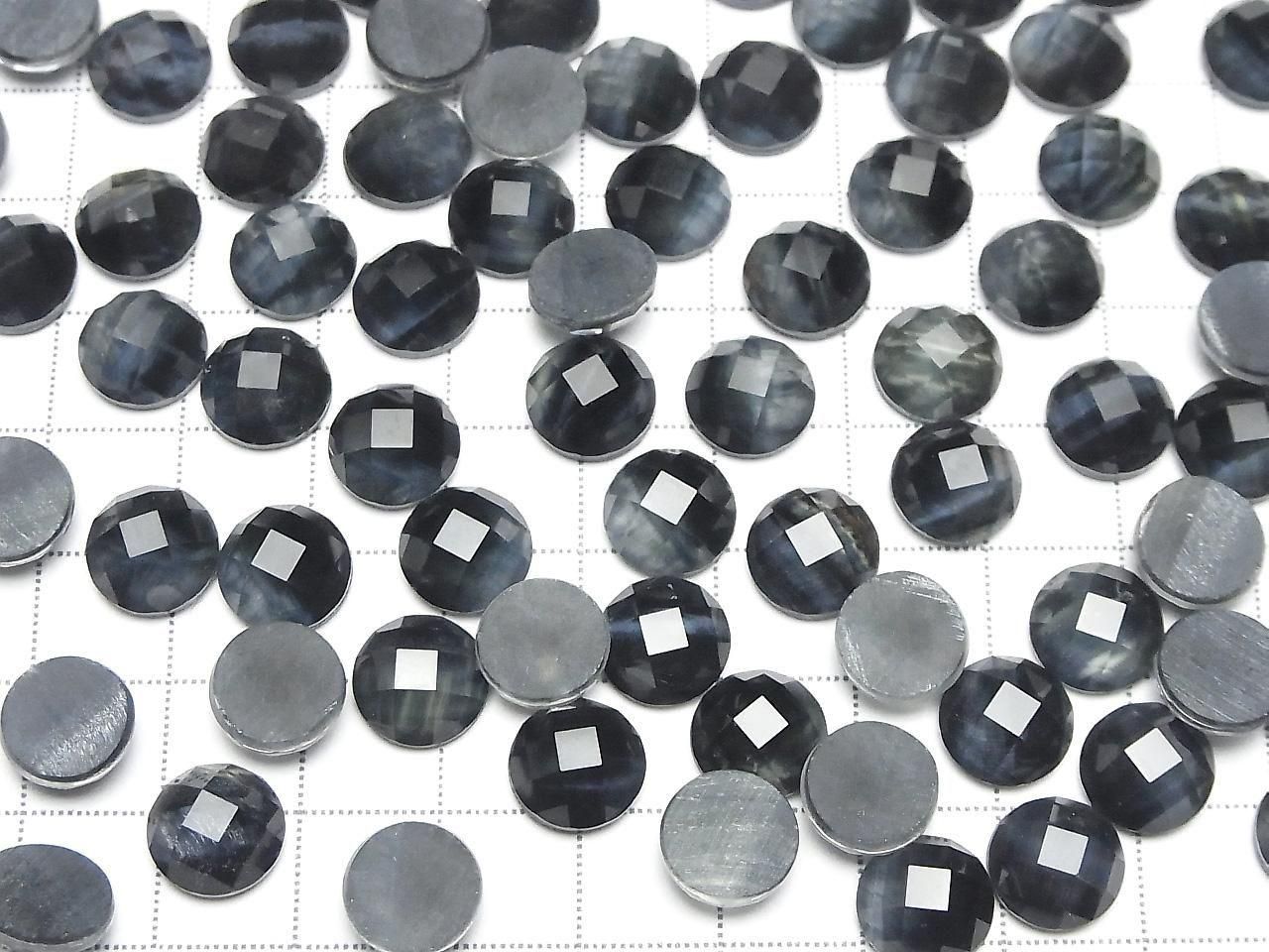 Œil de tigre bleu x Quartz cristal AAA Cabochon rond facetté 10x10mm 3 pièces