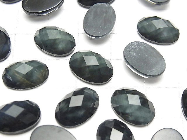 [Video] Blue Tiger's Eye x Crystal AAA Oval Faceted Cabochon 14x10mm 2pcs
