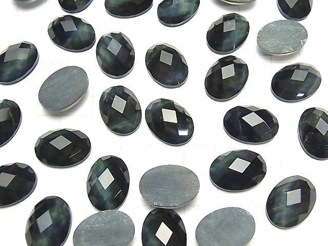[Video]Blue Tiger's Eye x Crystal AAA Oval Faceted Cabochon 18x13mm 2pcs