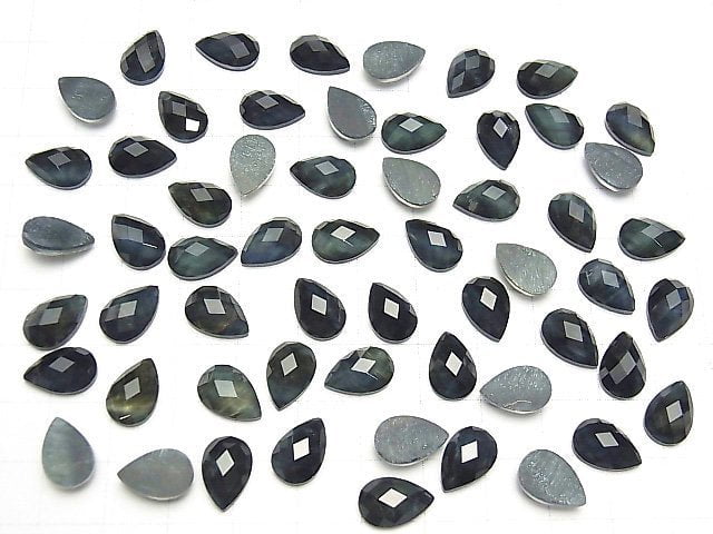 [Video] Blue Tiger's Eye x Crystal AAA Pear shape Faceted Cabochon 12x8mm 2pcs