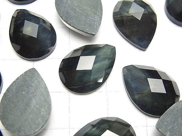 [Video] Blue Tiger's Eye x Crystal AAA Pear shape Faceted Cabochon 18x13mm 2pcs