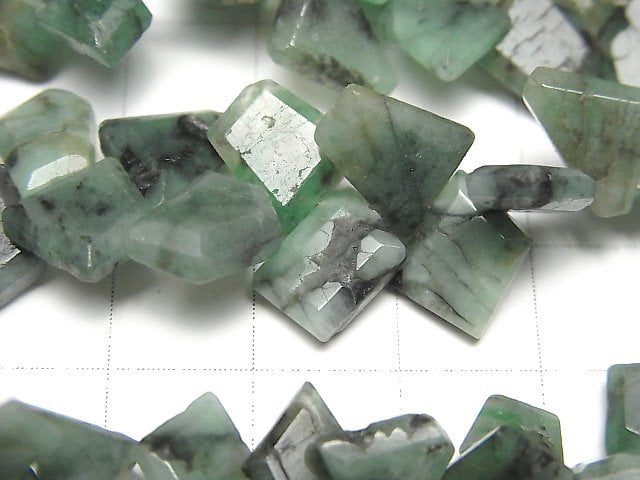 [Video] Brazil Emerald AA Rough Slice Faceted 1strand beads (aprx.6inch/15cm)