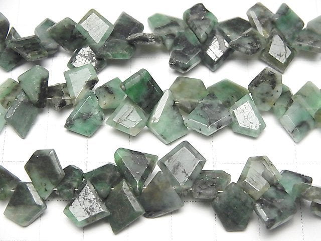 [Video] Brazil Emerald AA Rough Slice Faceted 1strand beads (aprx.6inch/15cm)