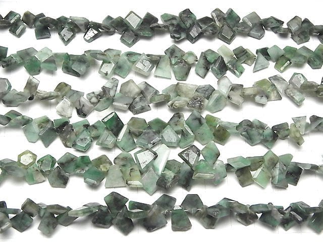 [Video] Brazil Emerald AA Rough Slice Faceted 1strand beads (aprx.6inch/15cm)