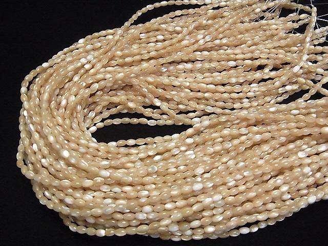 [Video] Mother of Pearl MOP Beige Rice 5x3x3mm 1-strand beads (approx. 15inch/37cm)