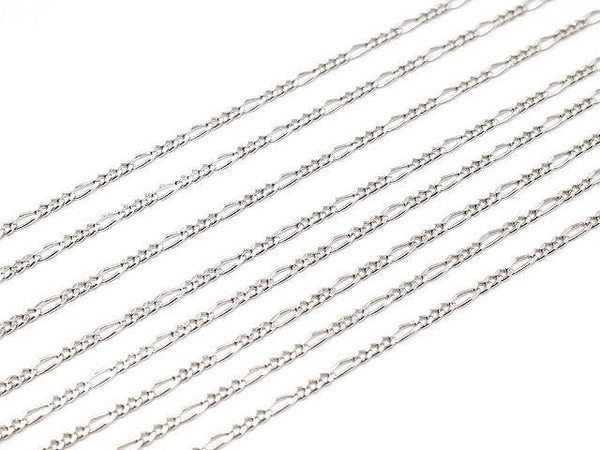 Silver925 Figaro (long and short) chain 1.3mm Rhodium Plated [40cm][45cm][50cm][60cm] Necklace 1pc