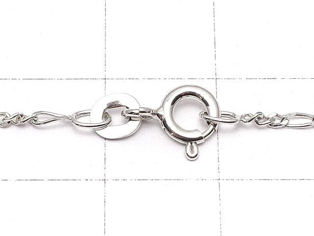 Silver925 Figaro (long and short) chain 1.3mm Rhodium Plated [40cm][45cm][50cm][60cm] Necklace 1pc