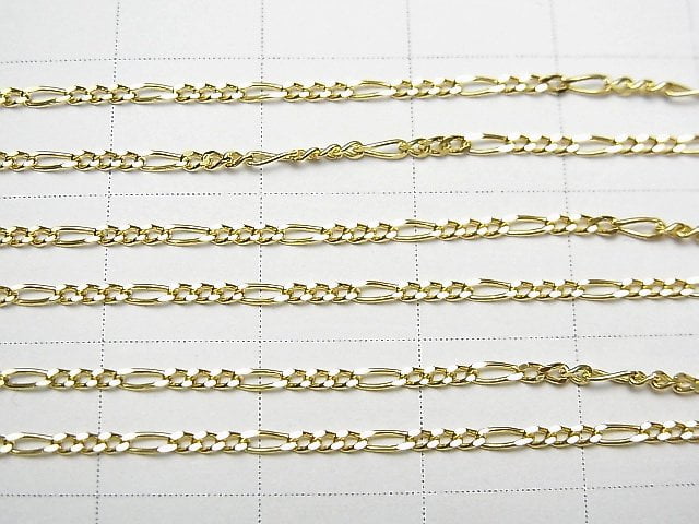 Silver925 Figaro (long and short) chain 1.3mm 18KGP [40cm][45cm][50cm][60cm] Necklace 1pc