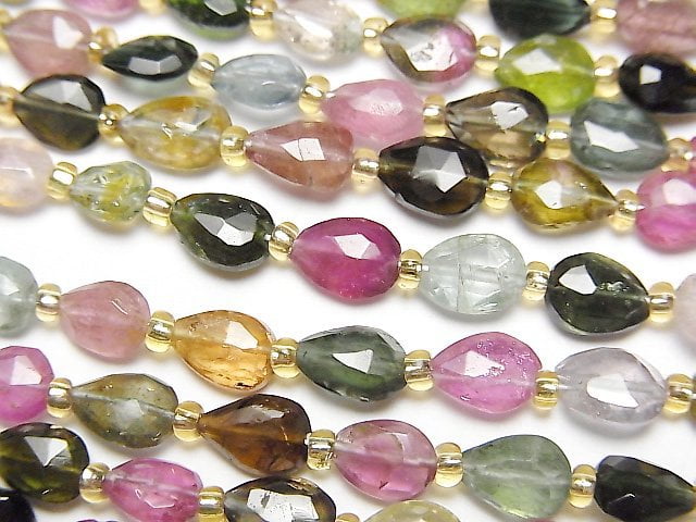 [Video] High Quality Multicolor Tourmaline AAA- Vertical Hole Faceted Pear Shape 1strand beads (aprx.7inch / 18cm)