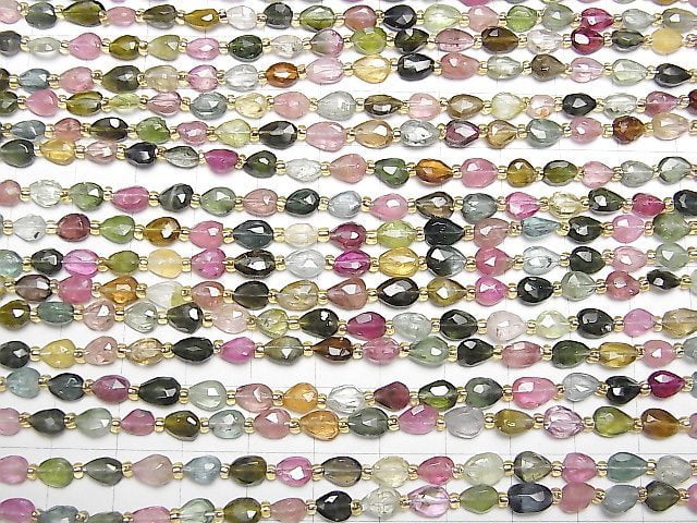 [Video] High Quality Multicolor Tourmaline AAA- Vertical Hole Faceted Pear Shape 1strand beads (aprx.7inch / 18cm)