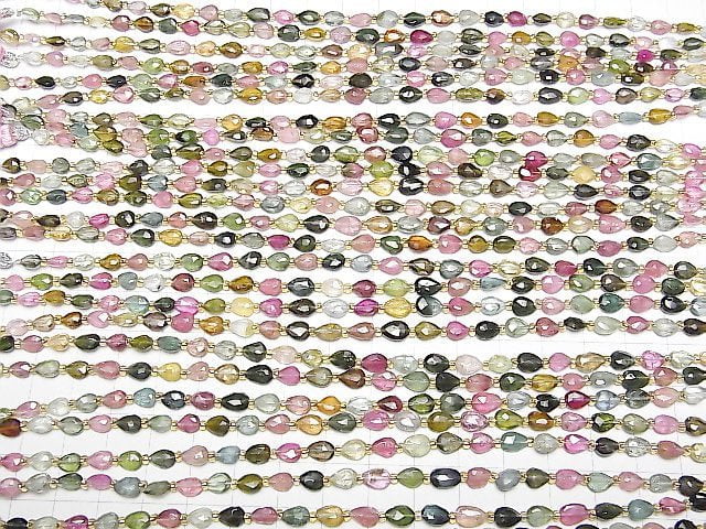 [Video] High Quality Multicolor Tourmaline AAA- Vertical Hole Faceted Pear Shape 1strand beads (aprx.7inch / 18cm)