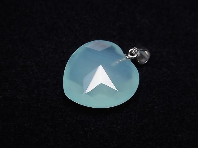 Pendentif Cœur Calcédoine Bleu Marine AAA 18x18x9mm Argent 925