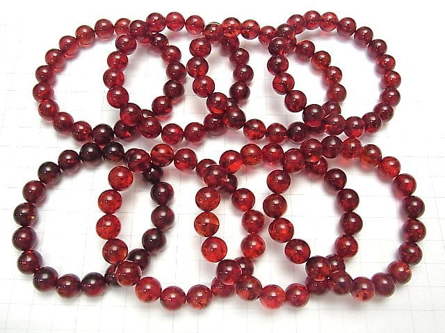 [Video] Cracked Red Amber Round 10mm Bracelet
