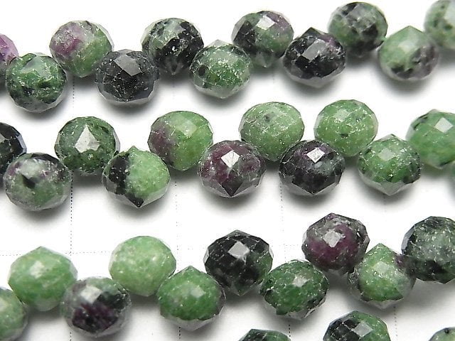 [Video] High Quality! Ruby in Zoisite Onion Faceted Briolette 6x6x6mm 1strand beads (aprx.15inch / 37cm)