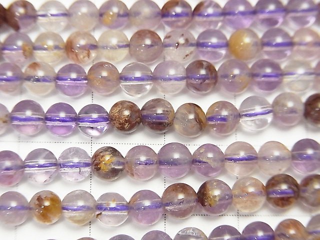 [Video] Cacoxenite In quartz Round 4.5mm Amethyst Color 1strand beads (aprx.15inch / 38cm)