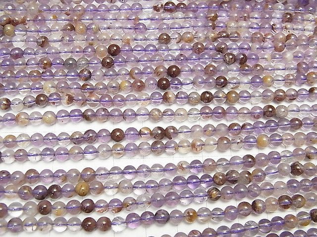 [Video] Cacoxenite In quartz Round 4.5mm Amethyst Color 1strand beads (aprx.15inch / 38cm)