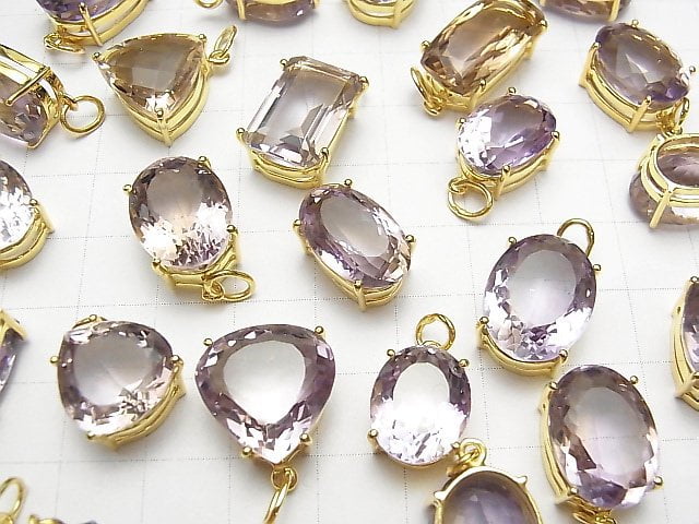 [Video] High Quality Brazil Amethyst AAA Bezel Setting Mixed Shape Faceted 18KGP 1pc