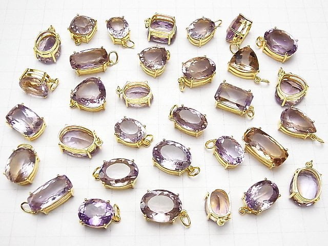 [Video] High Quality Brazil Amethyst AAA Bezel Setting Mixed Shape Faceted 18KGP 1pc