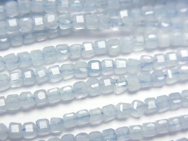 [Video] High Quality! Aquamarine AA++ Cube Shape 2x2x2mm 1strand beads (aprx.15inch/37cm)