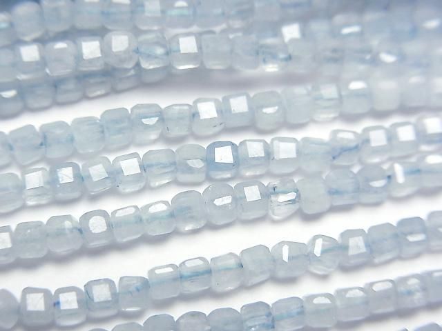 [Video] High Quality! Aquamarine AA++ Cube Shape 2x2x2mm 1strand beads (aprx.15inch/37cm)