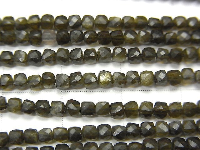 [Video] High Quality! Golden Obsidian AAA- Cube Shape 2x2x2mm 1strand beads (aprx.15inch / 37cm)