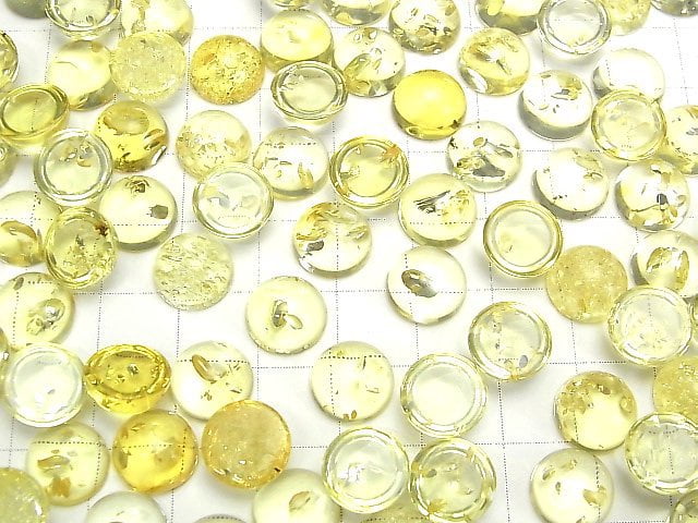 [Video] Cracked yellow color Amber Round Cabochon 10x10mm 2pcs